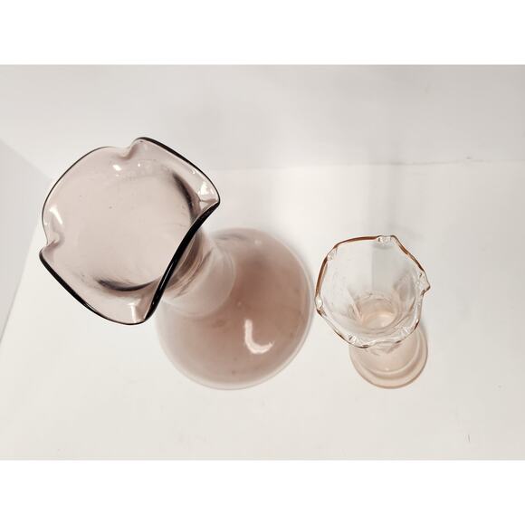 Vintage Pink Art Glass Vases Lot – Ruffled Hand Blown & Etched Flared Pair - Picture 4 of 8